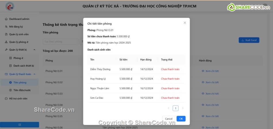 quản lý ký túc xá,Đồ án quản lý,code web quản lý